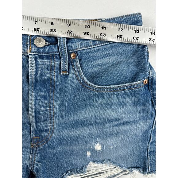 Levi's 501 Cutoff Mid-Rise Button Fly Raw Hem Denim Shorts Distressed size W26 - Picture 8 of 12